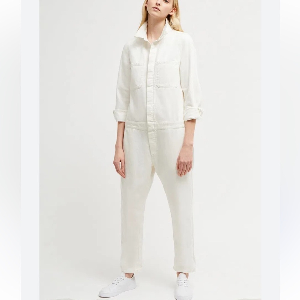 White Women's Long-Sleeve Utility Jumpsuit